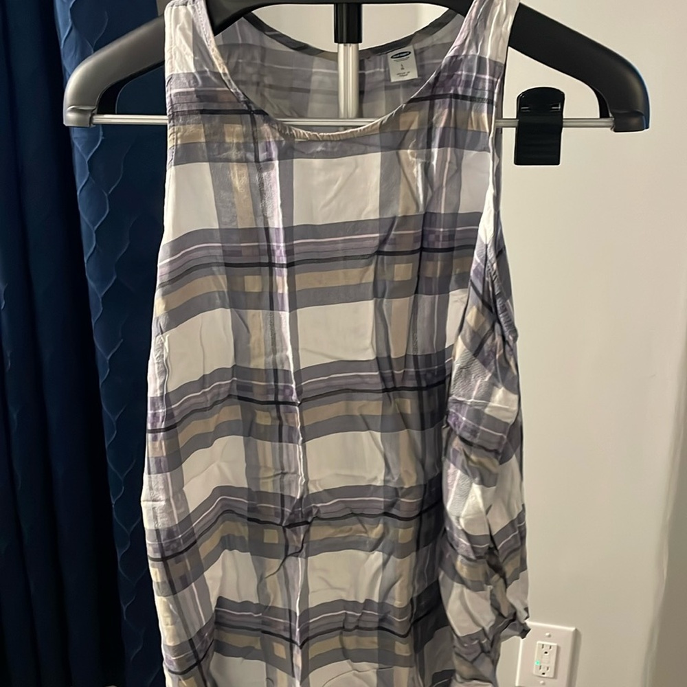 Hi-neck plaid tank